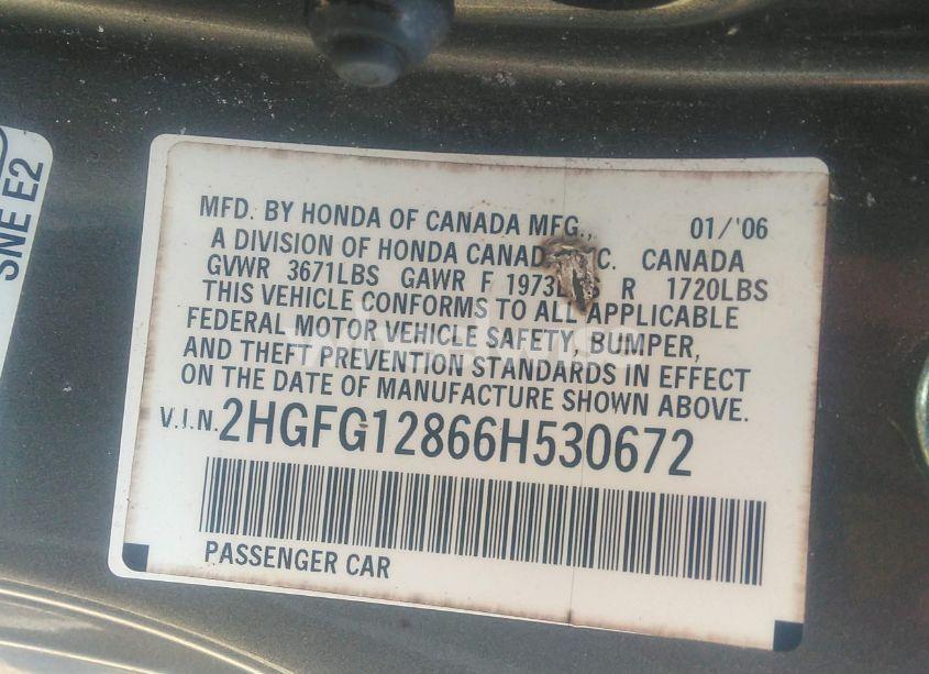 Photo 9 of 2006 Honda Civic EX (VIN 2HGFG12866H530672)