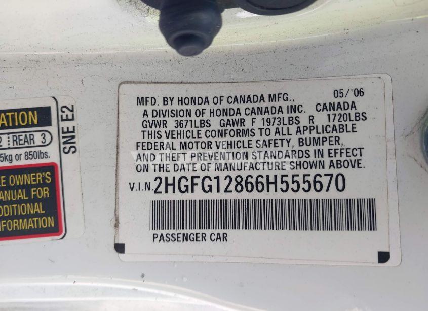 Photo 9 of 2006 Honda Civic EX (VIN 2HGFG12866H555670)