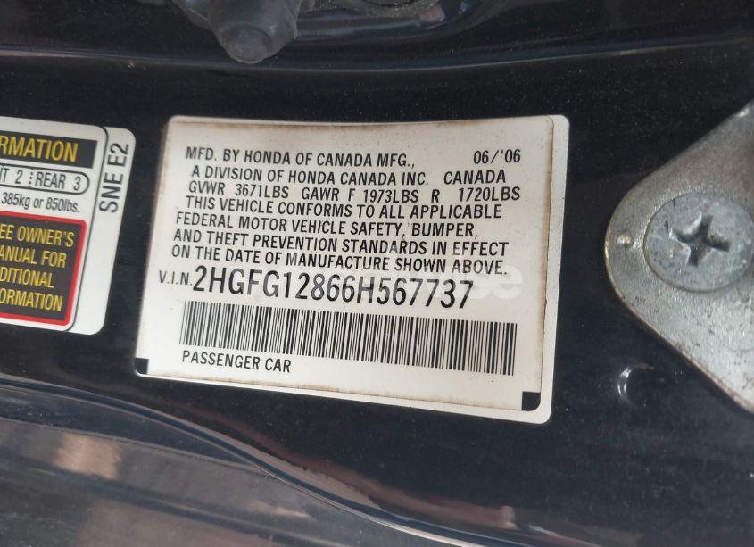 Photo 9 of 2006 Honda Civic EX (VIN 2HGFG12866H567737)