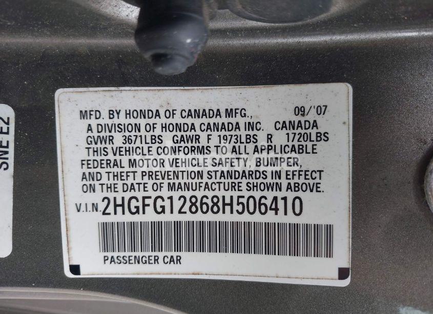 Photo 9 of 2008 Honda Civic EX (VIN 2HGFG12868H506410)