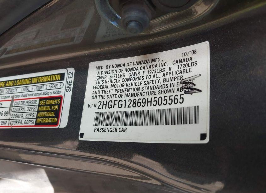 Photo 9 of 2009 Honda Civic EX (VIN 2HGFG12869H505565)