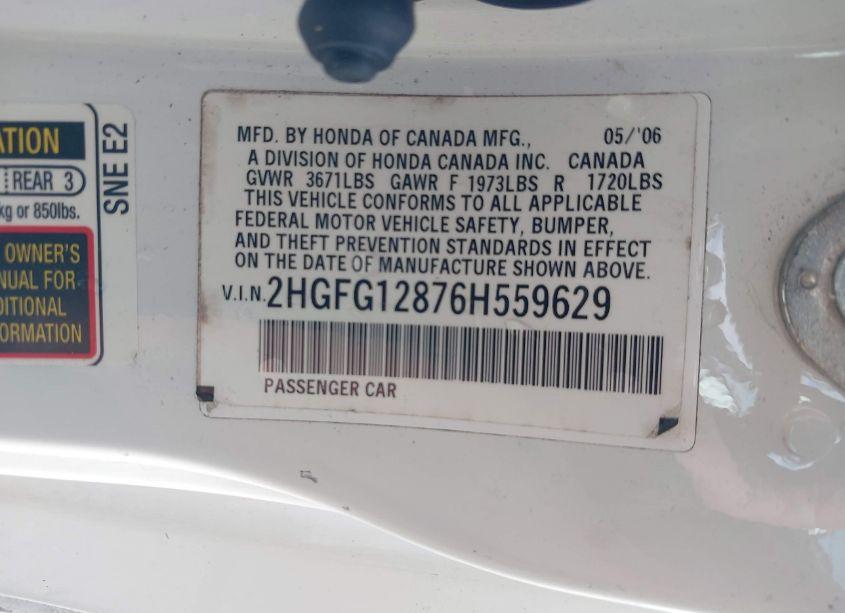 Photo 9 of 2006 Honda Civic EX (VIN 2HGFG12876H559629)