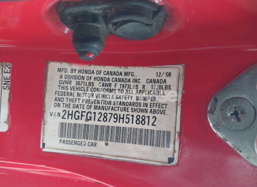 Photo 9 of 2009 Honda Civic EX (VIN 2HGFG12879H518812)