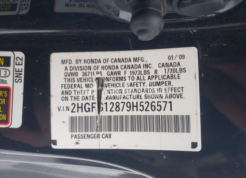 Photo 9 of 2009 Honda Civic EX (VIN 2HGFG12879H526571)