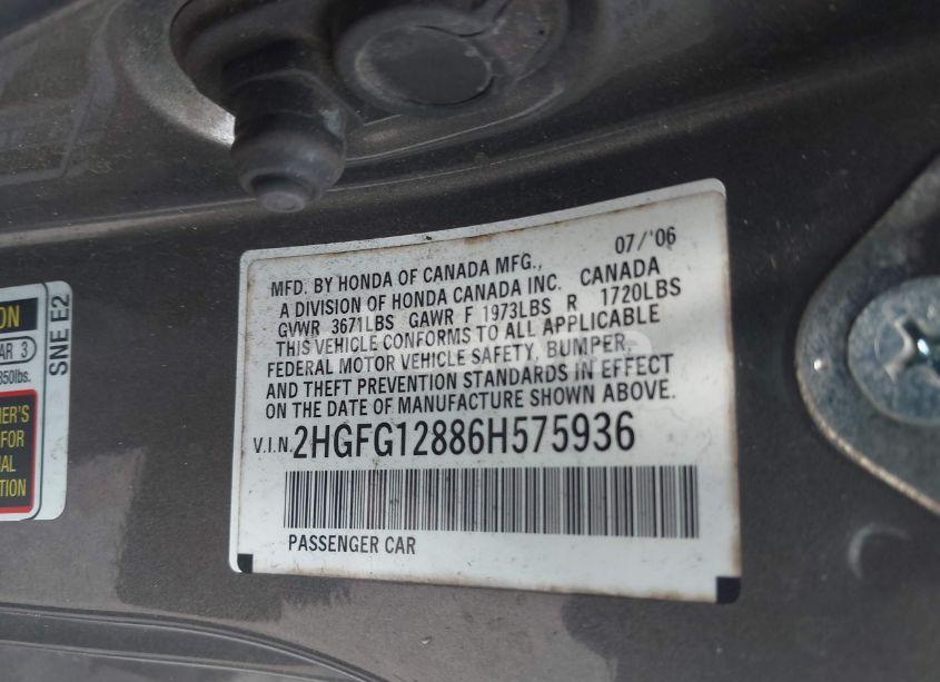 Photo 9 of 2006 Honda Civic EX (VIN 2HGFG12886H575936)