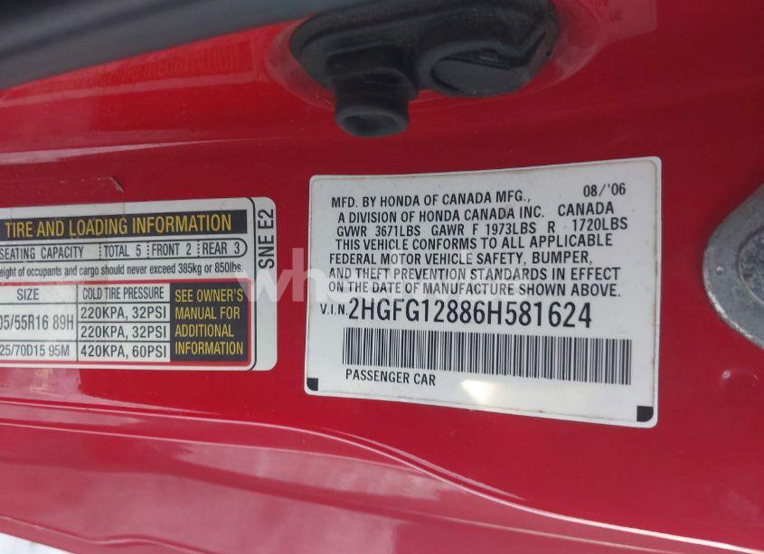 Photo 9 of 2006 Honda Civic EX (VIN 2HGFG12886H581624)