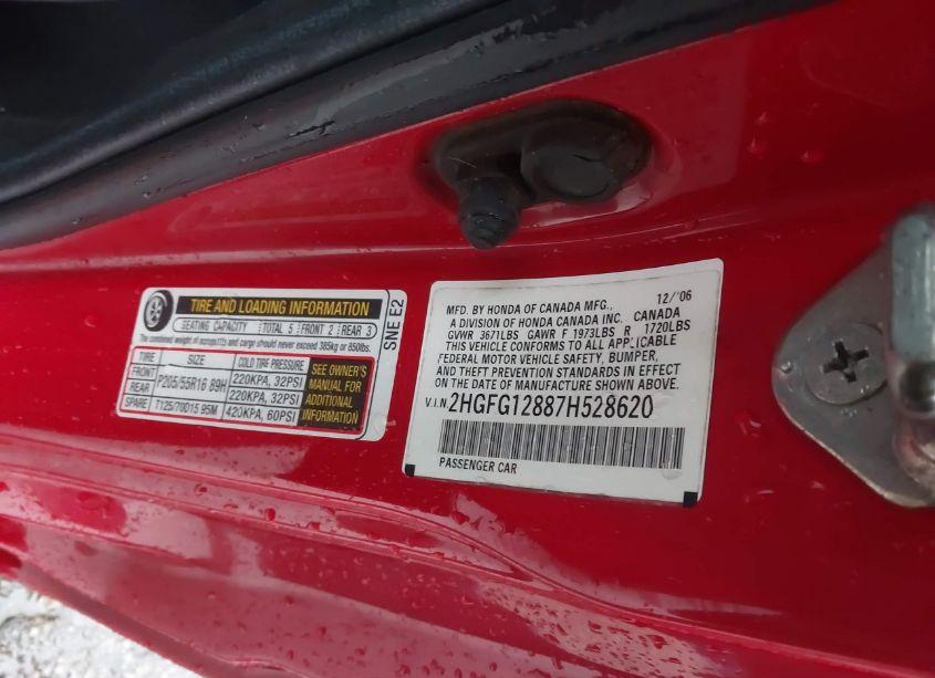 Photo 9 of 2007 Honda Civic EX (VIN 2HGFG12887H528620)