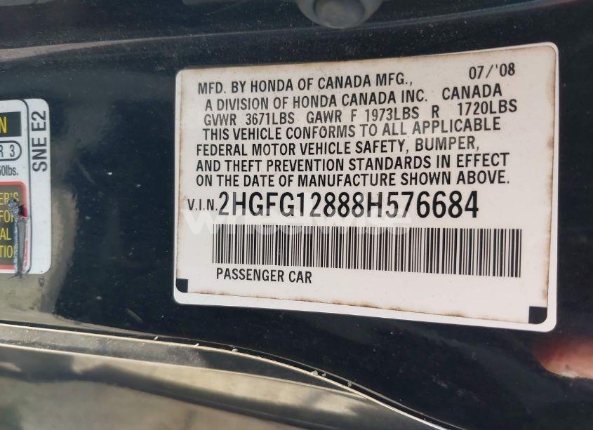 Photo 9 of 2008 Honda Civic EX (VIN 2HGFG12888H576684)