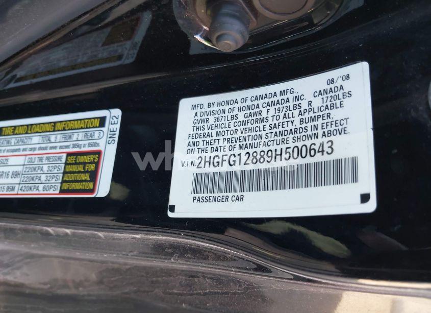 Photo 9 of 2009 Honda Civic EX (VIN 2HGFG12889H500643)