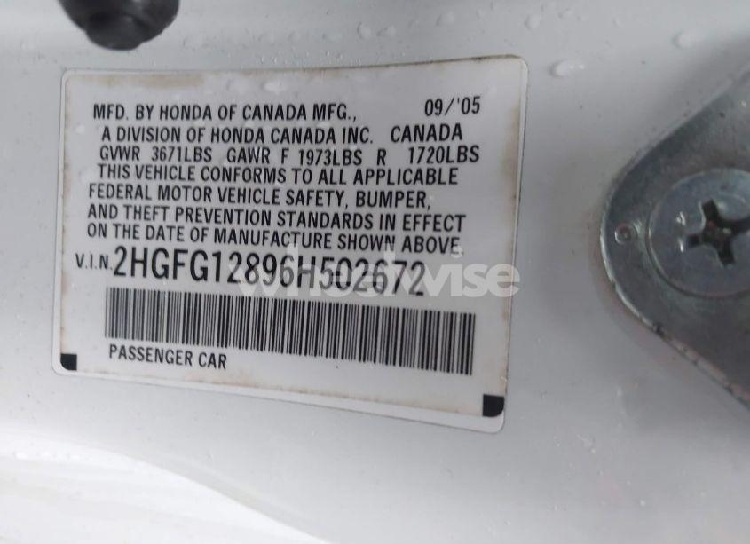 Photo 9 of 2006 Honda Civic EX (VIN 2HGFG12896H502672)