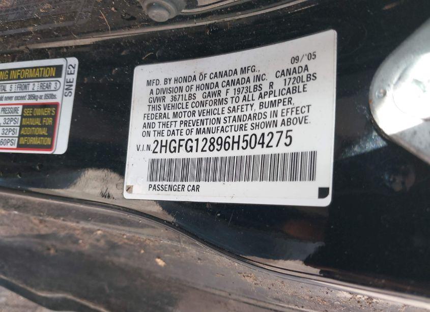 Photo 9 of 2006 Honda Civic EX (VIN 2HGFG12896H504275)