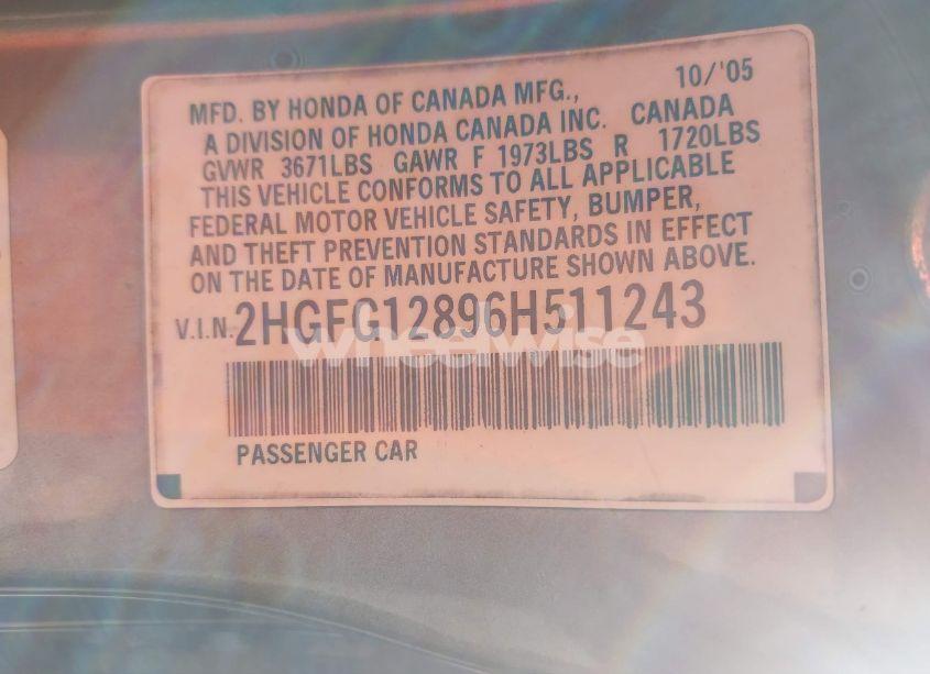 Photo 9 of 2006 Honda Civic EX (VIN 2HGFG12896H511243)