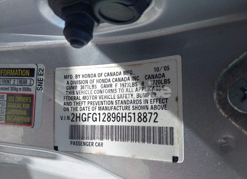 Photo 9 of 2006 Honda Civic EX (VIN 2HGFG12896H518872)