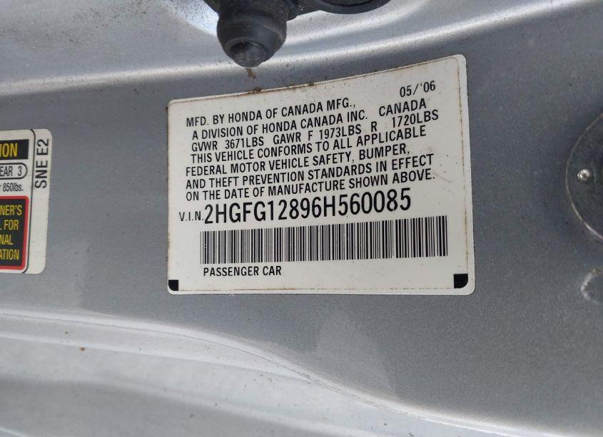 Photo 9 of 2006 Honda Civic EX (VIN 2HGFG12896H560085)