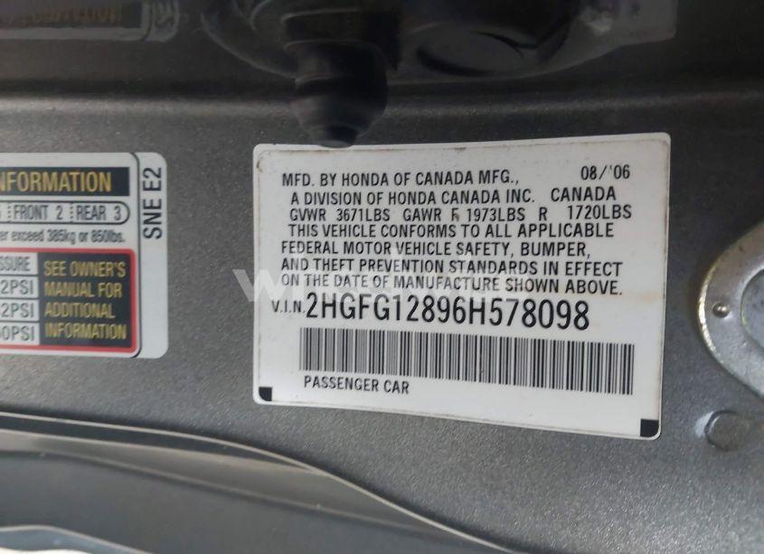 Photo 9 of 2006 Honda Civic EX (VIN 2HGFG12896H578098)