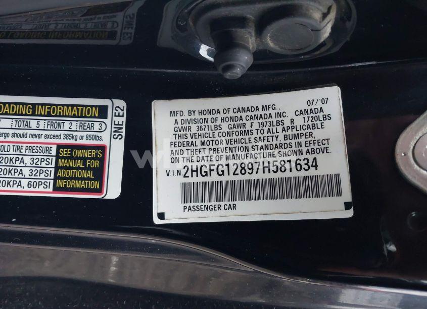Photo 9 of 2007 Honda Civic EX (VIN 2HGFG12897H581634)