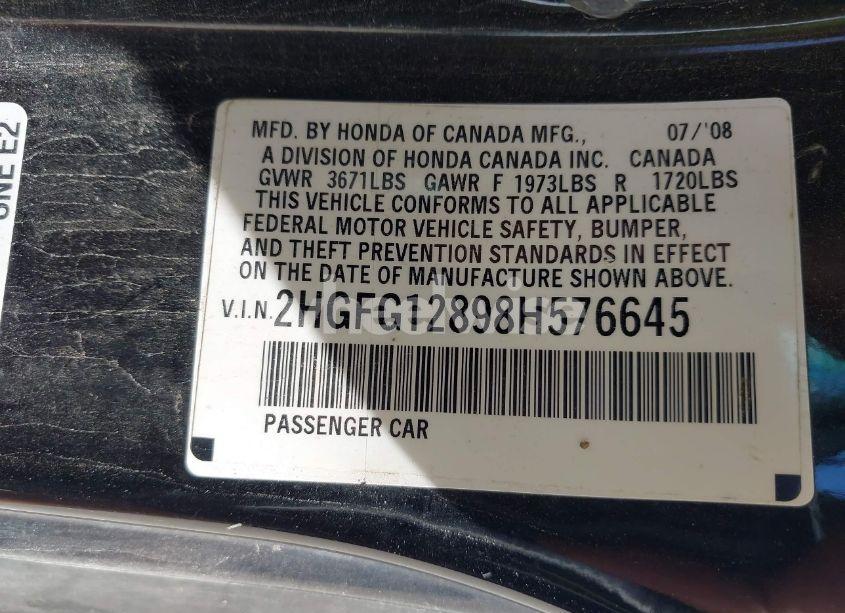 Photo 9 of 2008 Honda Civic EX (VIN 2HGFG12898H576645)