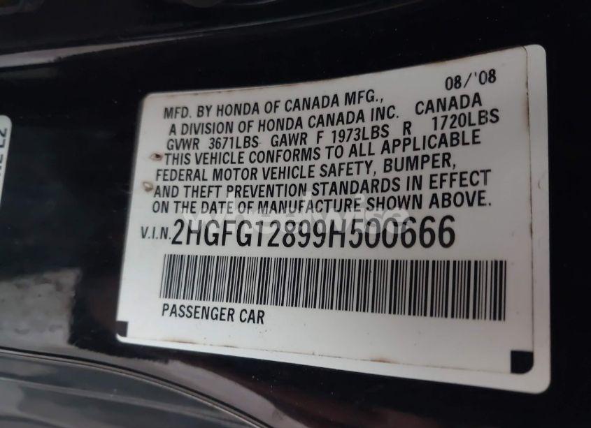 Photo 9 of 2009 Honda Civic EX (VIN 2HGFG12899H500666)