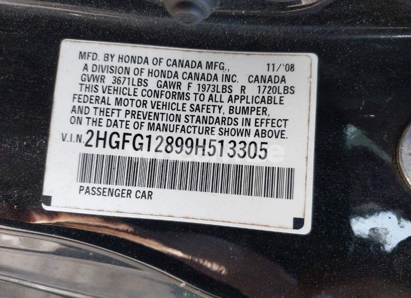 Photo 9 of 2009 Honda Civic EX (VIN 2HGFG12899H513305)