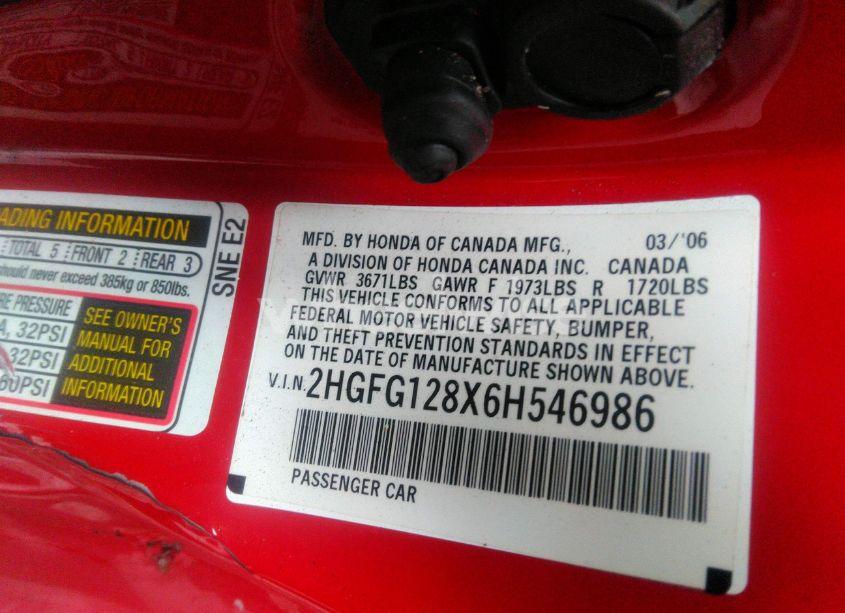 Photo 9 of 2006 Honda Civic EX (VIN 2HGFG128X6H546986)