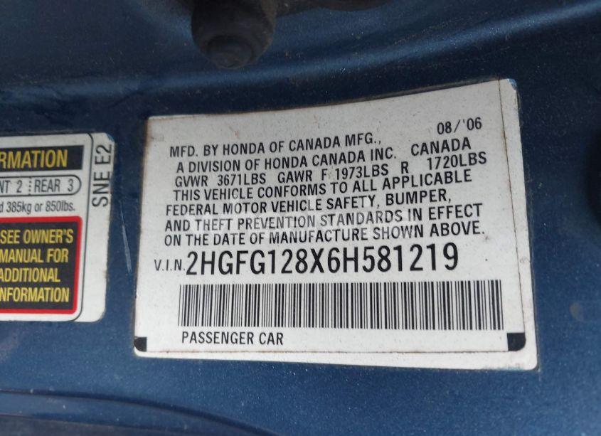 Photo 9 of 2006 Honda Civic EX (VIN 2HGFG128X6H581219)