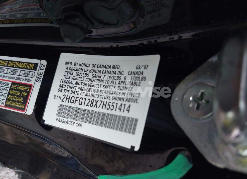 Photo 9 of 2007 Honda Civic EX (VIN 2HGFG128X7H551414)