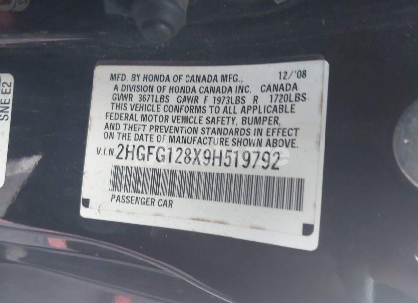 Photo 9 of 2009 Honda Civic EX (VIN 2HGFG128X9H519792)