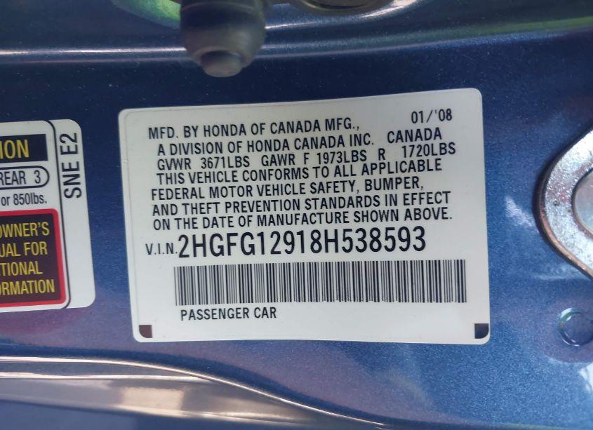 Photo 9 of 2008 Honda Civic EX-L (VIN 2HGFG12918H538593)