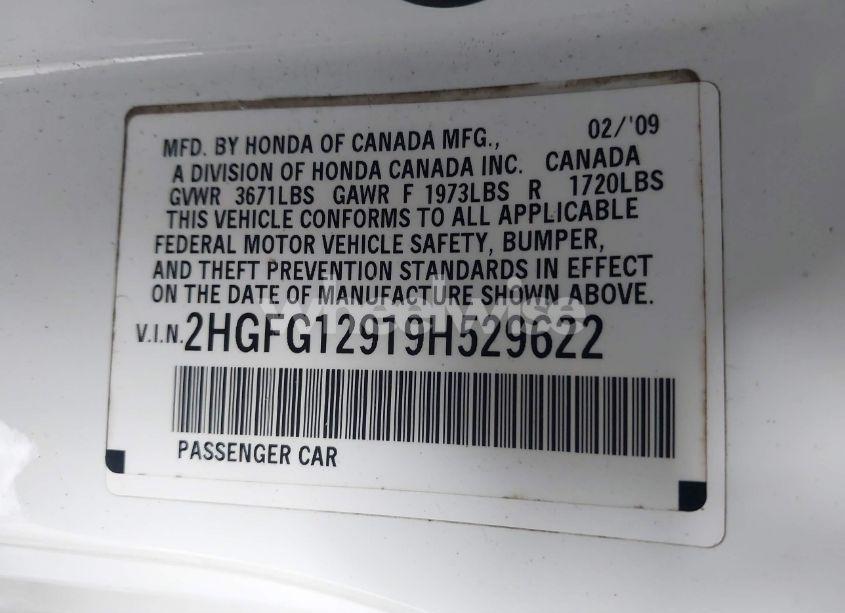 Photo 9 of 2009 Honda Civic EX-L (VIN 2HGFG12919H529622)