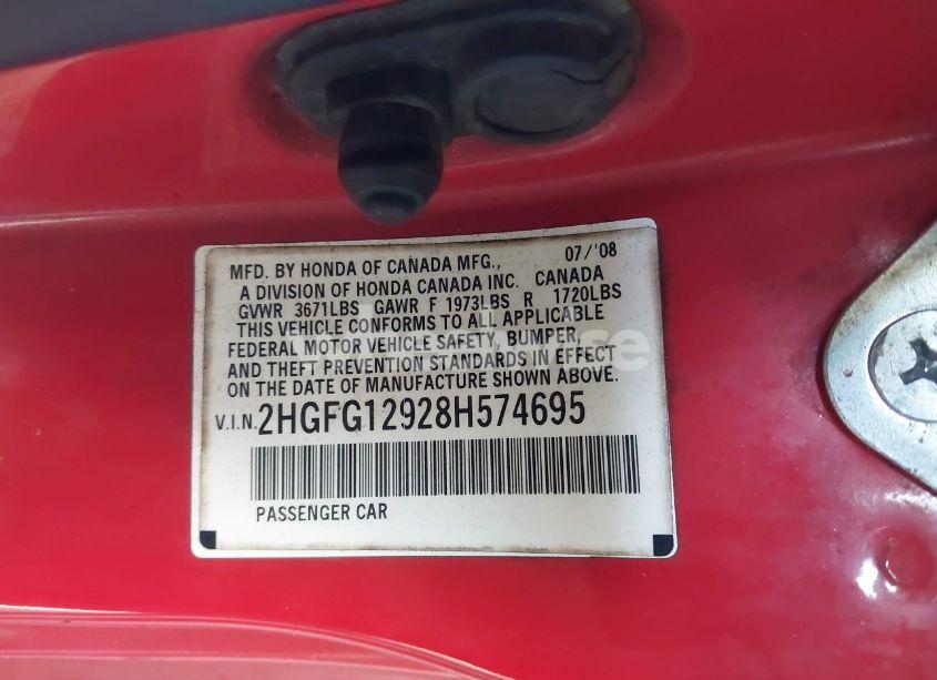 Photo 9 of 2008 Honda Civic EX-L (VIN 2HGFG12928H574695)