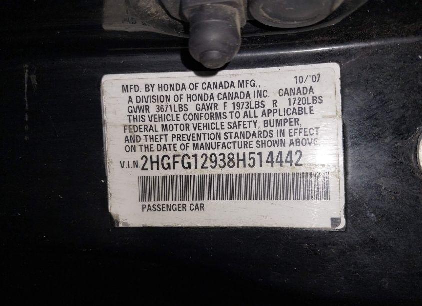 Photo 9 of 2008 Honda Civic EX-L (VIN 2HGFG12938H514442)