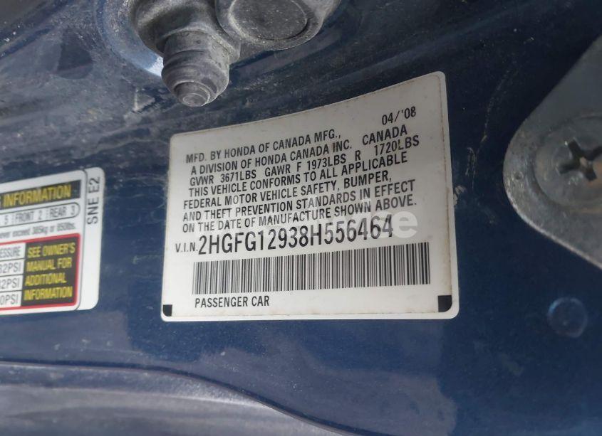 Photo 9 of 2008 Honda Civic EX-L (VIN 2HGFG12938H556464)