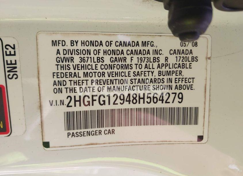 Photo 9 of 2008 Honda Civic EX-L (VIN 2HGFG12948H564279)