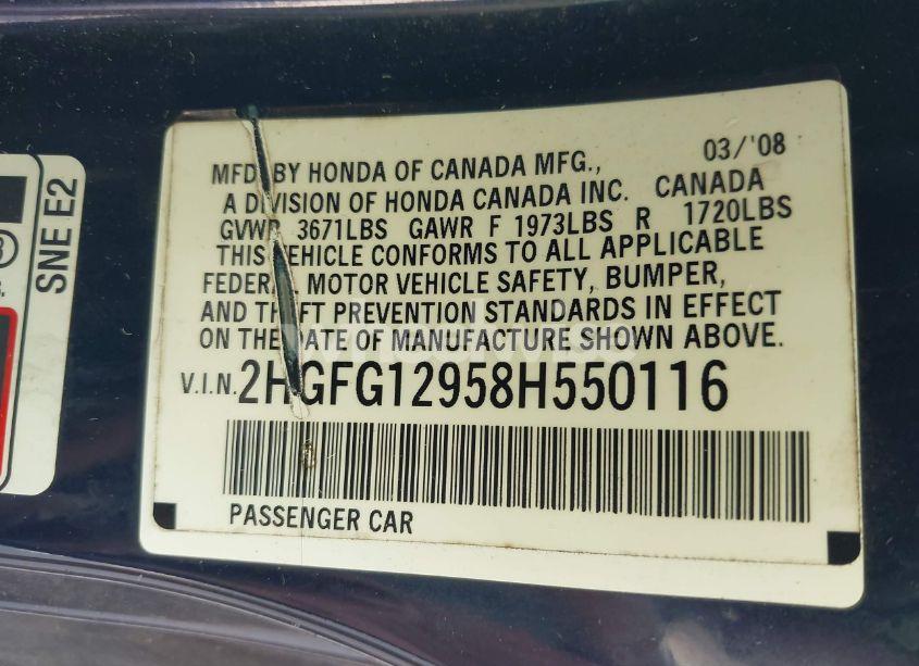Photo 9 of 2008 Honda Civic EX-L (VIN 2HGFG12958H550116)