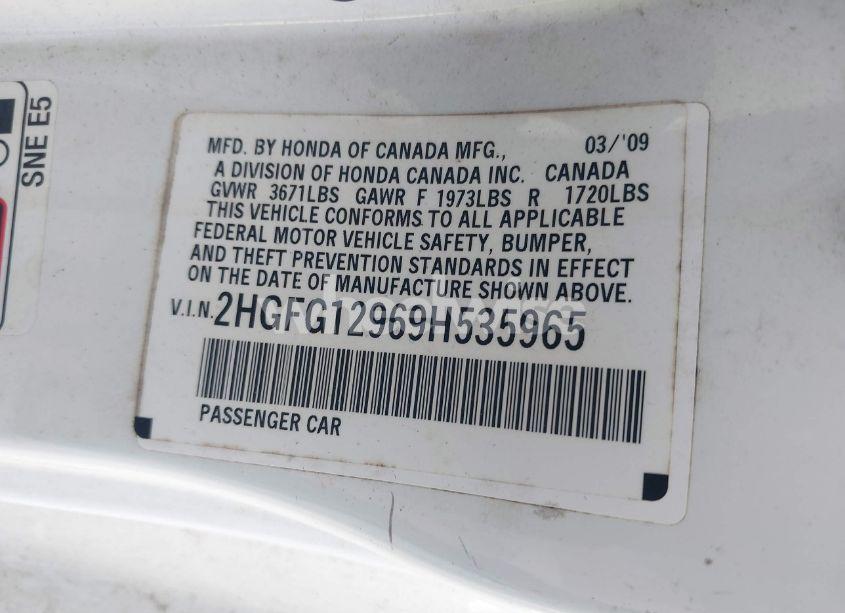 Photo 9 of 2009 Honda Civic EX-L (VIN 2HGFG12969H535965)