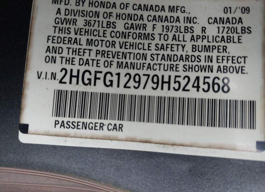 Photo 9 of 2009 Honda Civic EX-L (VIN 2HGFG12979H524568)