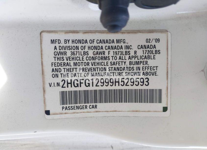 Photo 9 of 2009 Honda Civic EX-L (VIN 2HGFG12999H529593)