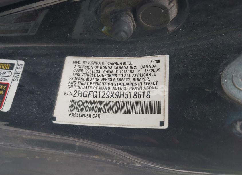 Photo 9 of 2009 Honda Civic EX-L (VIN 2HGFG129X9H518618)