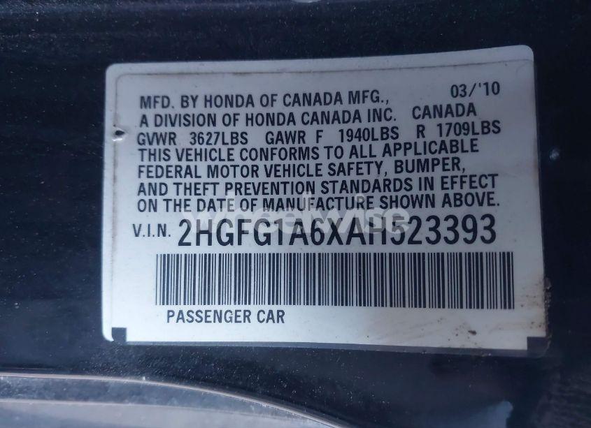 Photo 9 of 2010 Honda Civic LX (VIN 2HGFG1A6XAH523393)