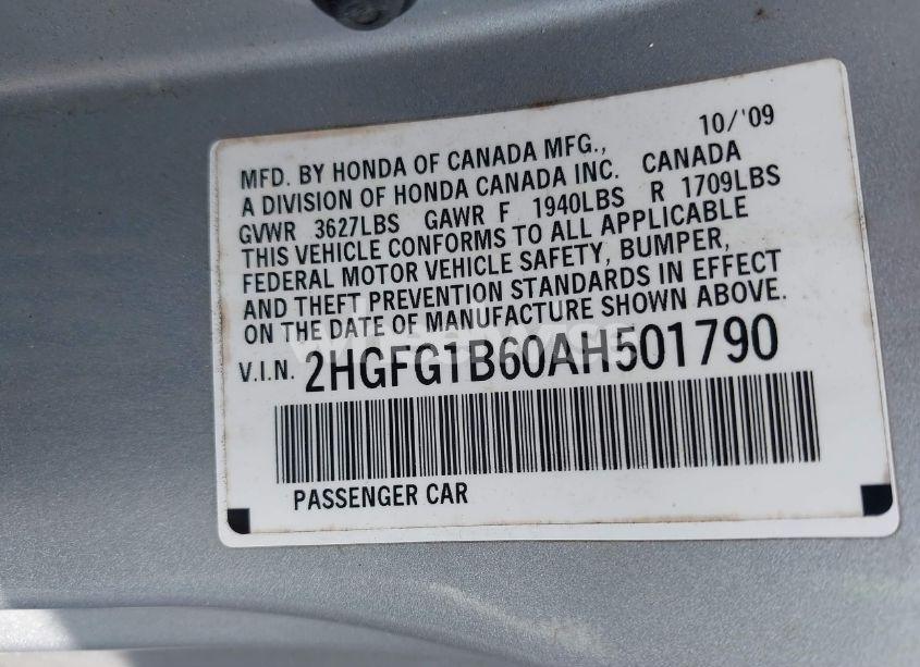 Photo 9 of 2010 Honda Civic LX (VIN 2HGFG1B60AH501790)