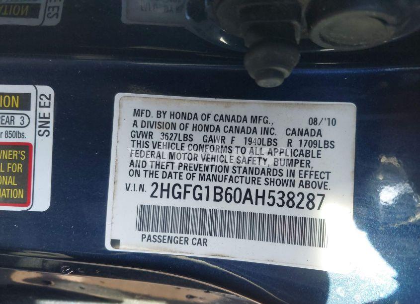 Photo 9 of 2010 Honda Civic LX (VIN 2HGFG1B60AH538287)