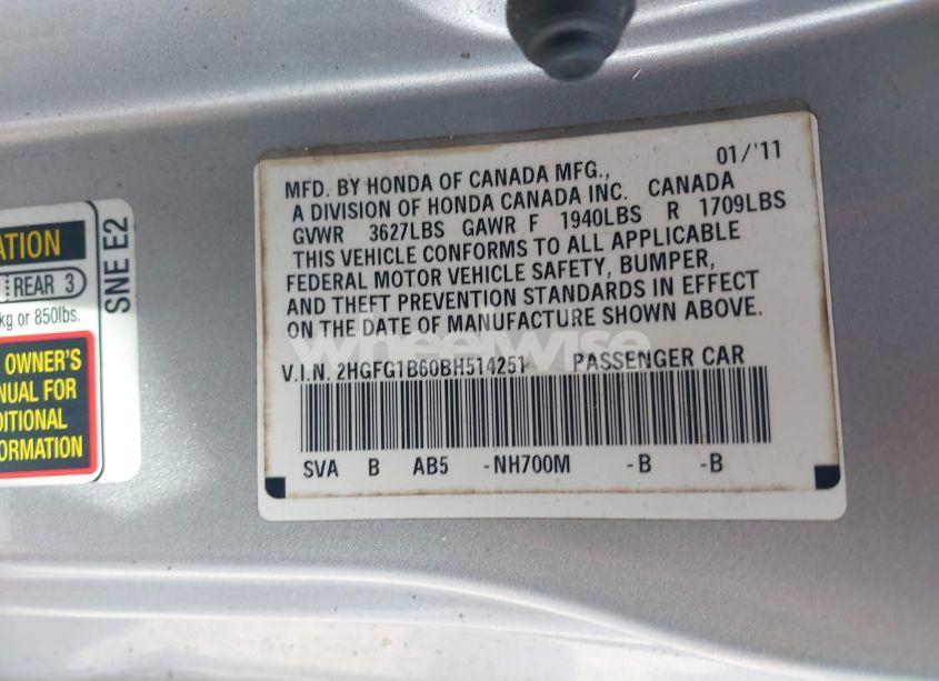 Photo 9 of 2011 Honda Civic LX (VIN 2HGFG1B60BH514251)