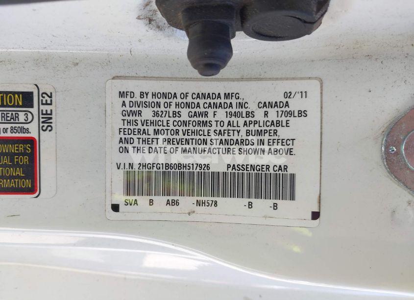 Photo 9 of 2011 Honda Civic LX (VIN 2HGFG1B60BH517926)