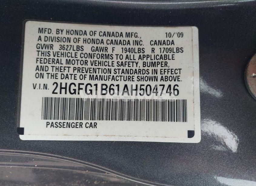 Photo 9 of 2010 Honda Civic LX (VIN 2HGFG1B61AH504746)