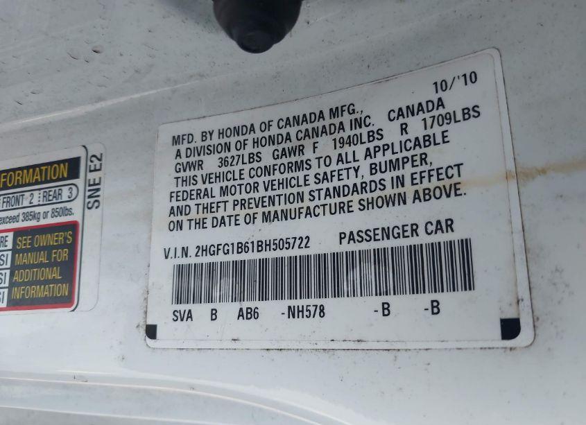 Photo 9 of 2011 Honda Civic LX (VIN 2HGFG1B61BH505722)