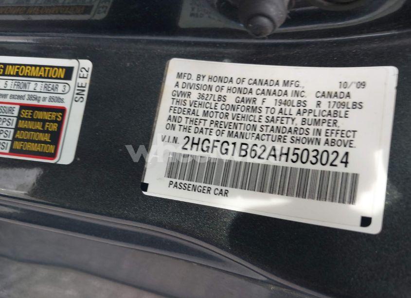 Photo 9 of 2010 Honda Civic LX (VIN 2HGFG1B62AH503024)