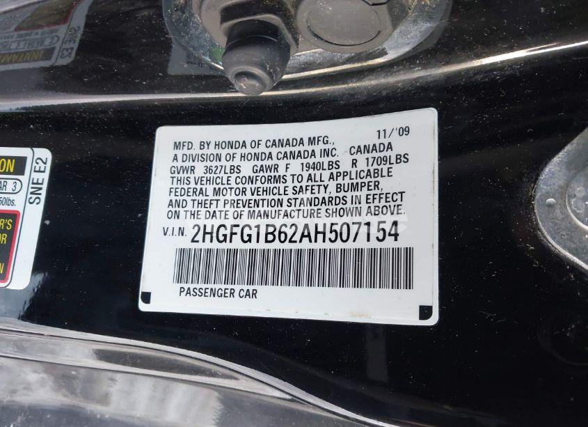 Photo 9 of 2010 Honda Civic LX (VIN 2HGFG1B62AH507154)