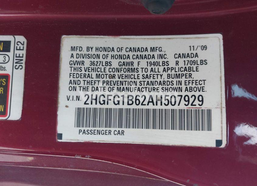 Photo 9 of 2010 Honda Civic LX (VIN 2HGFG1B62AH507929)