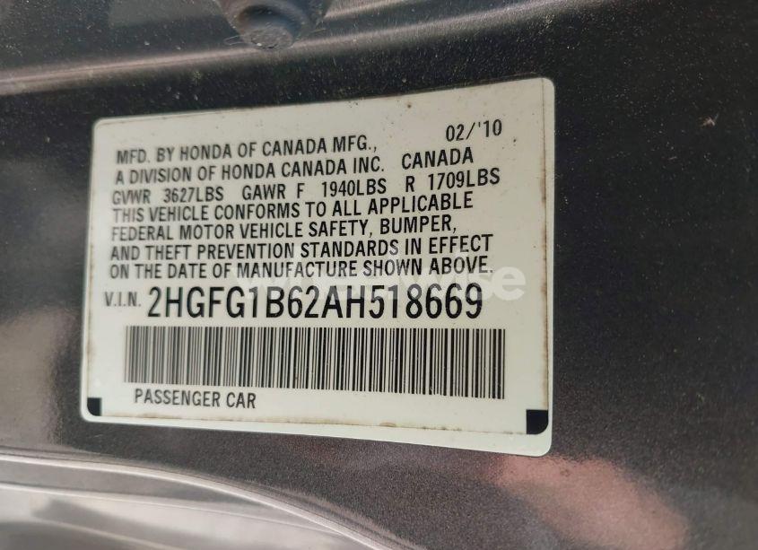 Photo 9 of 2010 Honda Civic LX (VIN 2HGFG1B62AH518669)