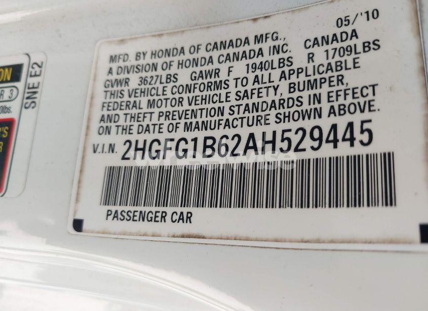 Photo 9 of 2010 Honda Civic LX (VIN 2HGFG1B62AH529445)